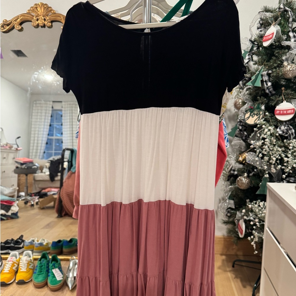 Colorblock Dress - Black, White, and Pink